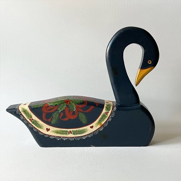 Vintage Hand Painted Wood Christmas Swan Signed - Picture 2 of 9